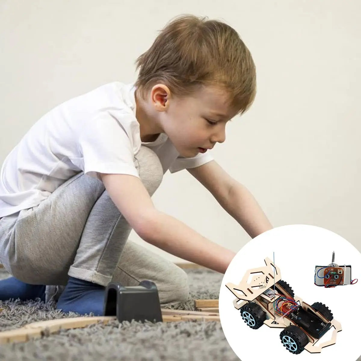 Kinderen afstandsbediening elektrische houten race speelgoed DIY kit