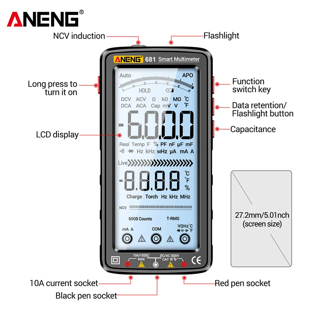 ANENG 681 Digitale Multimeter met Oplaadbare Non-contact Spanningstest