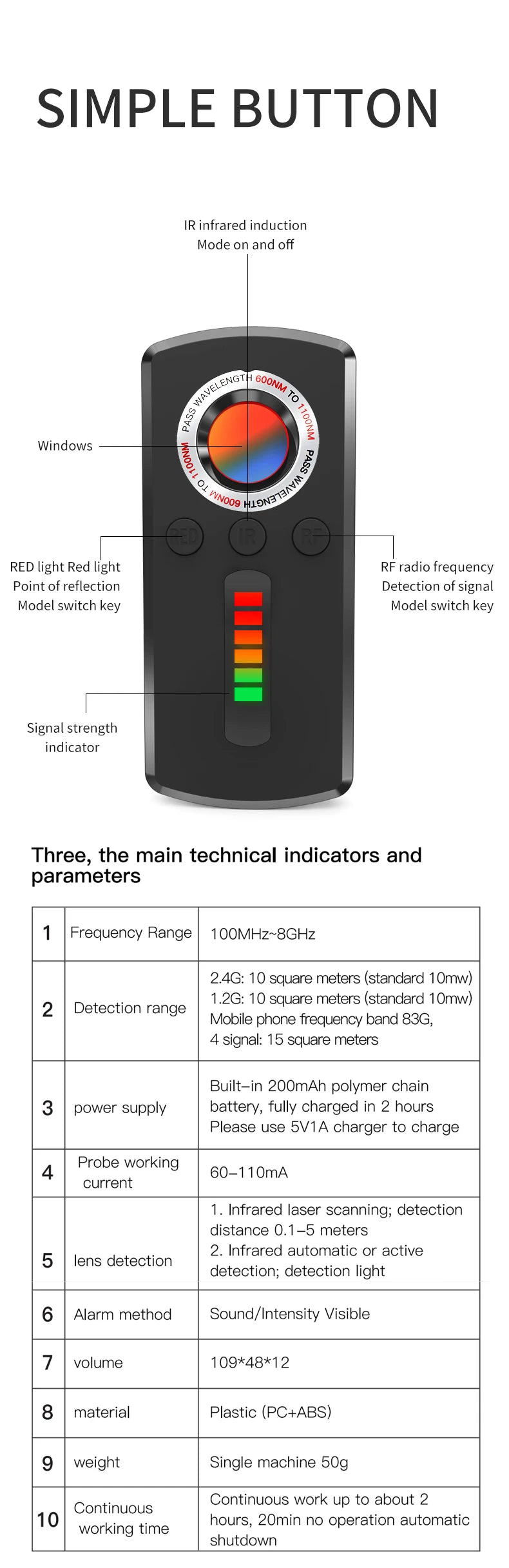 Draadloze Signal Detector voor Verborgen Camera's en GPS Tracking