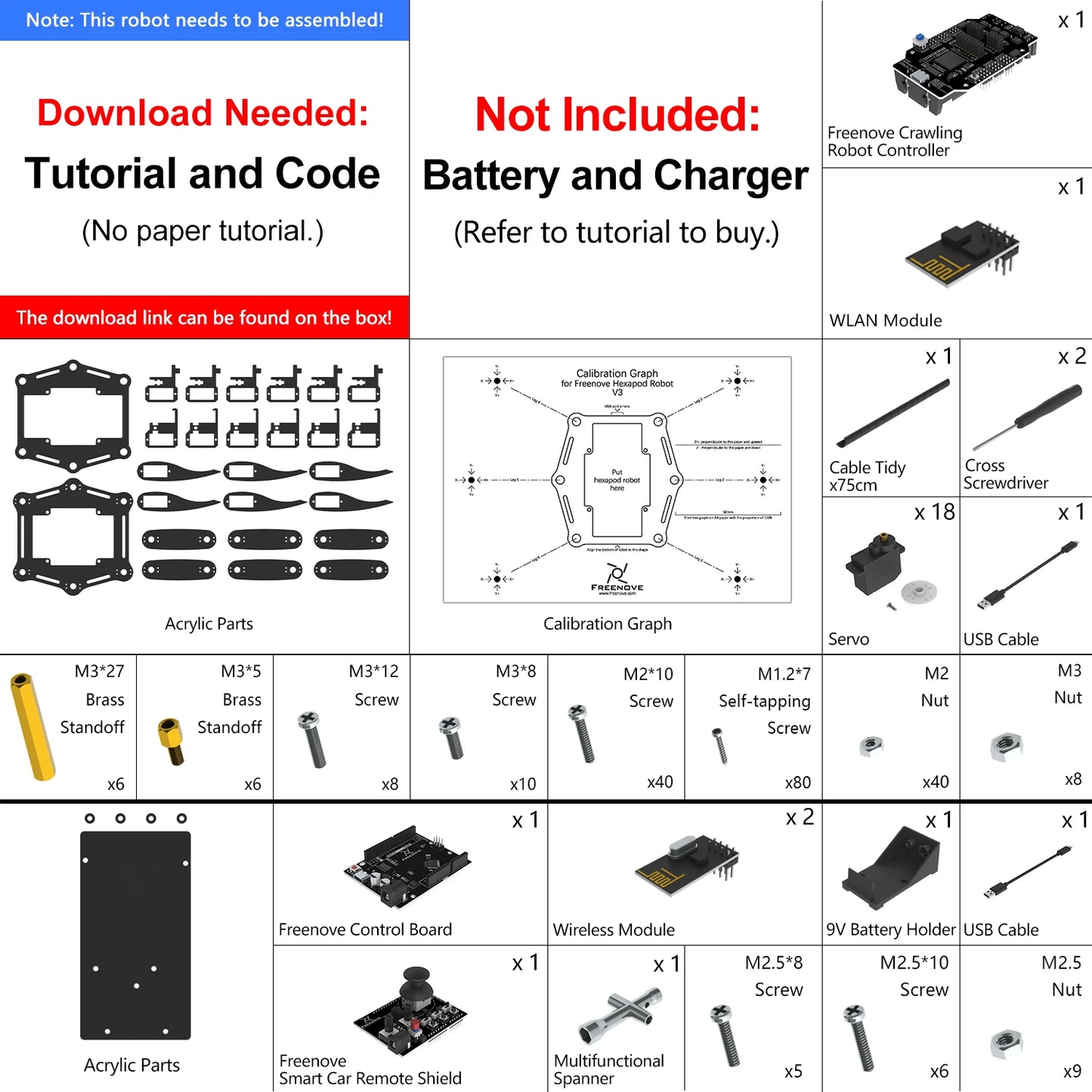 Freenove Hexapod Robot Kit voor Arduino met App Bediening en STEM Project