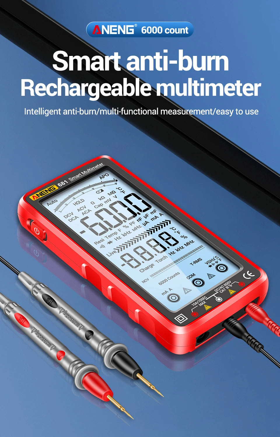 ANENG 681 Digitale Multimeter met Oplaadbare Non-contact Spanningstest