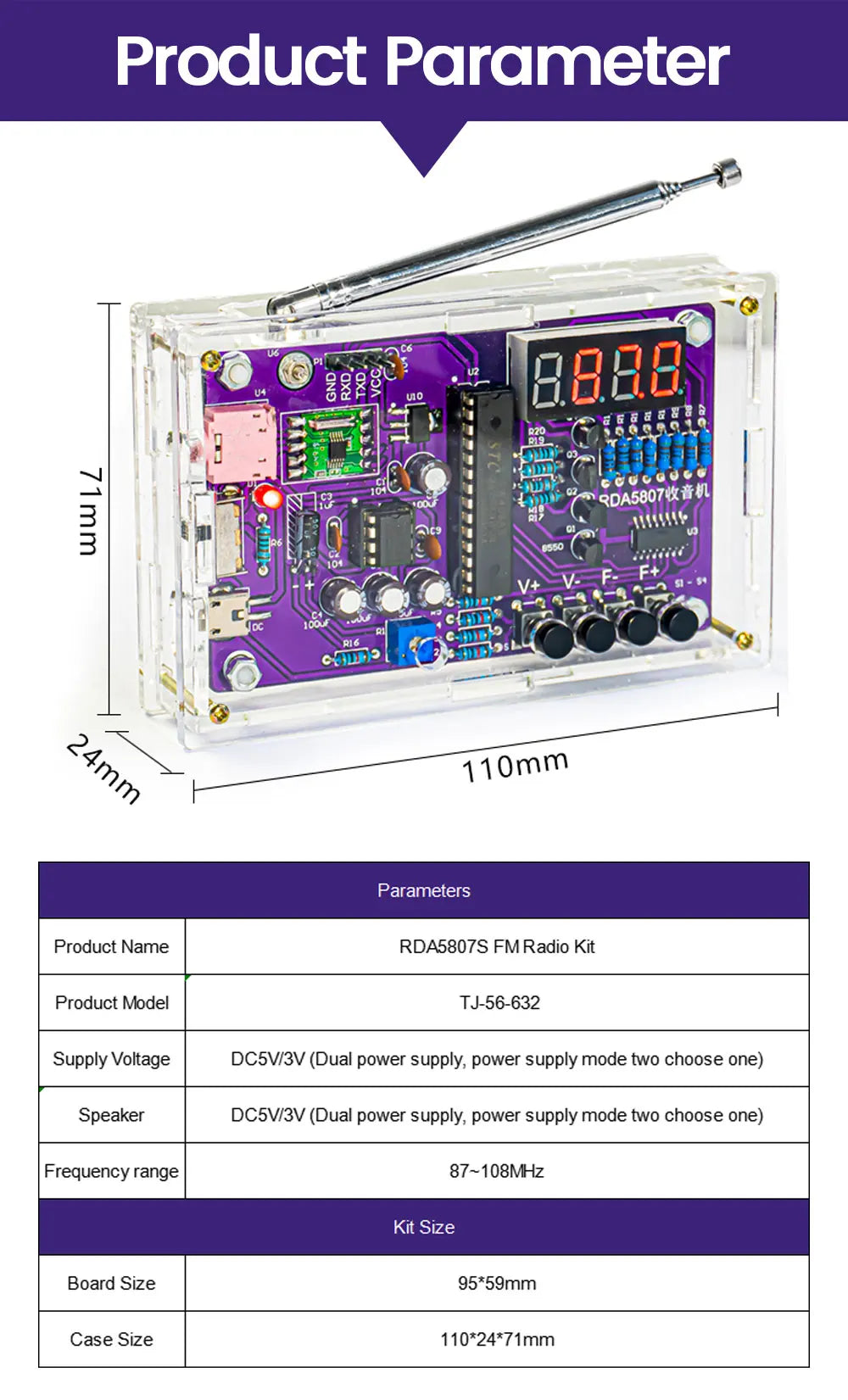 DIY FM Radio Bouwpakket met Aanpasbare Frequentie 87-108MHz