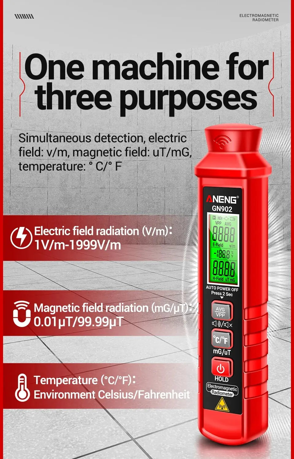 ANENG GN902 Draagbare Elektromagnetische Stralingsmeter met LCD Scherm